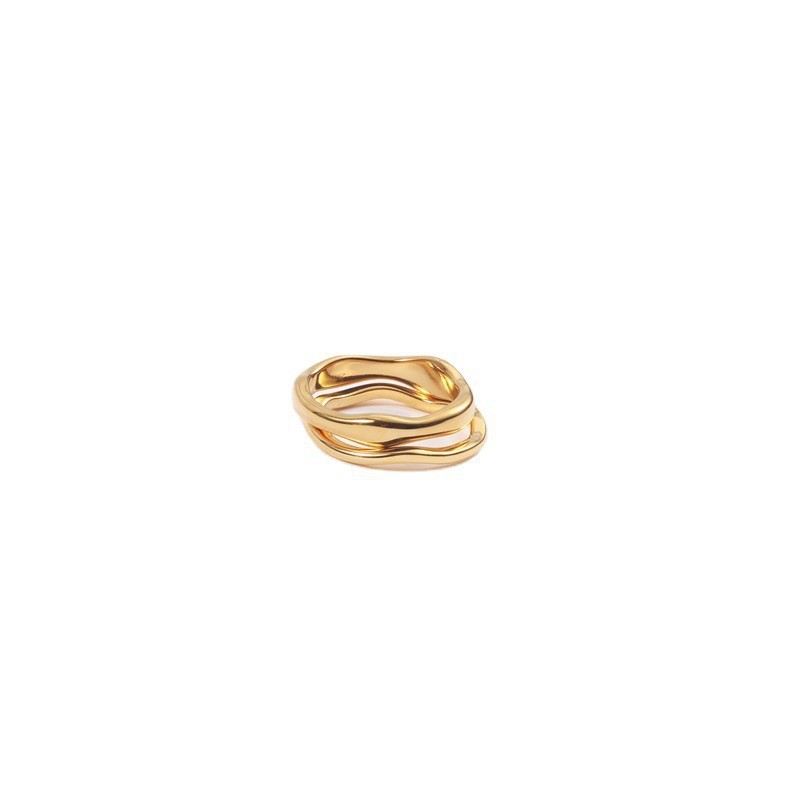 Double-layer Stacked Wavy Ring Women's Vintage Distinctive Irregular All-match Simple Fashion Ring Stainless Steel Ring