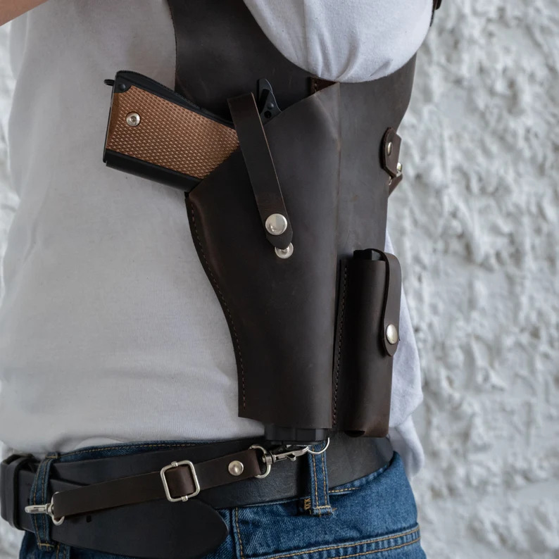 Cross-Border European and American Retro Leather Strap Underarm Shoulder Bag Men's Outdoor Gun Bag Halloween Cosplay Props