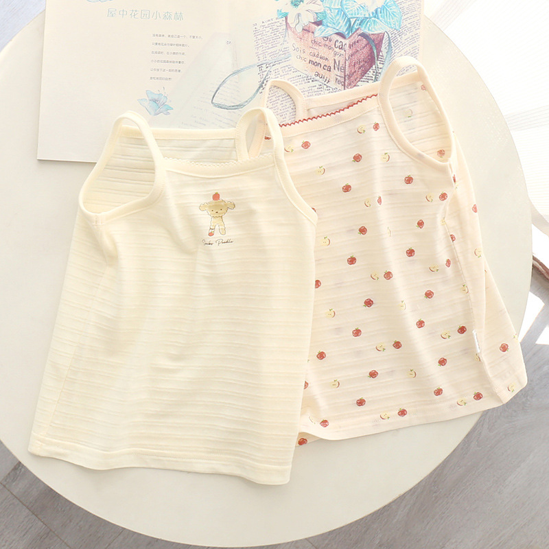 Japanese Summer Thin Girls' Vest Sling Pure Cotton Class A Slub Cotton Breathable Baby Sling Sleeveless Base Shirt