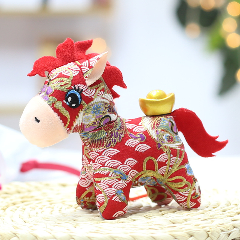 Ethnic Style Floral Cloth Horse Plush Toy, Year of the Horse Mascot Doll, Zodiac Horse Home Decoration, Company Annual Meeting Gift