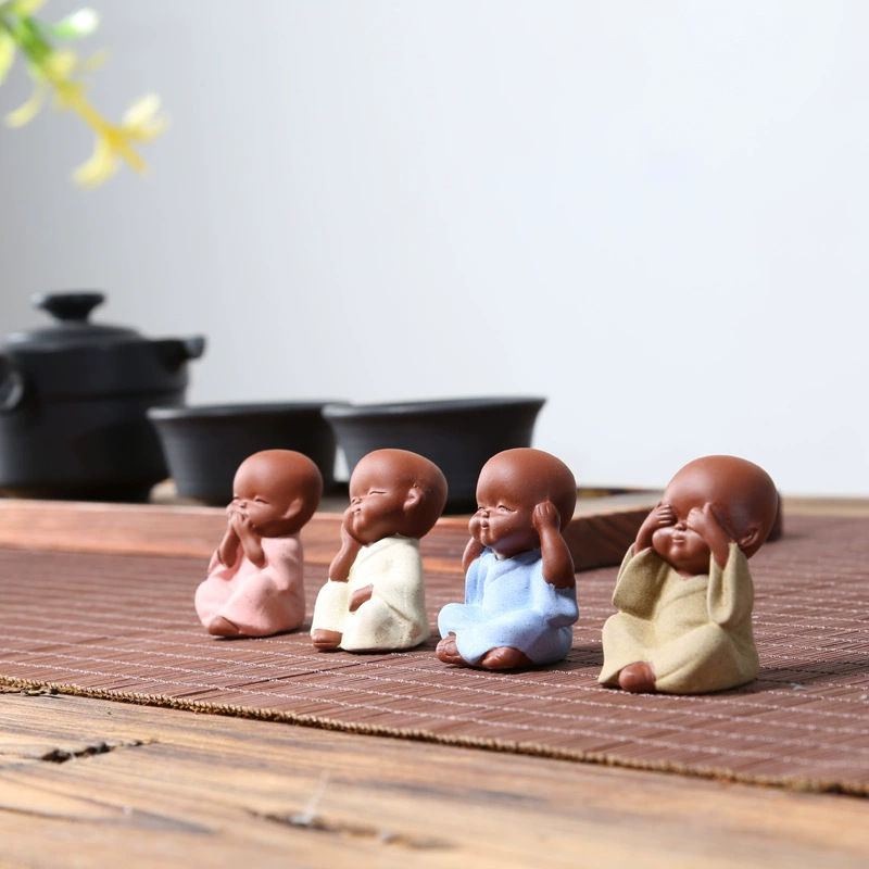 Tea pet purple sand four not small monk ceramic tea set ornaments micro landscape mini decorative crafts wholesale