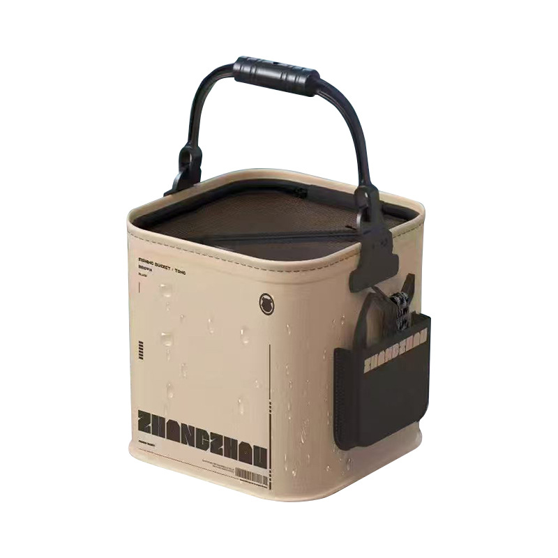Outdoor Foldableing Bucket, Water Bucket with Anti-Jump Net, Square Bucket, Eva Luya Wild Fishing Satchel Fish Protection Fish Bucket