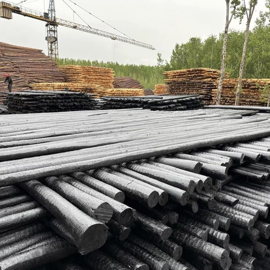 Corrosion-Resistant Oil-Treated Wooden Poles for Communication and Power, Wooden Electric Poles, 6m 7m 8m 9m Oil-Treated Wooden Poles
