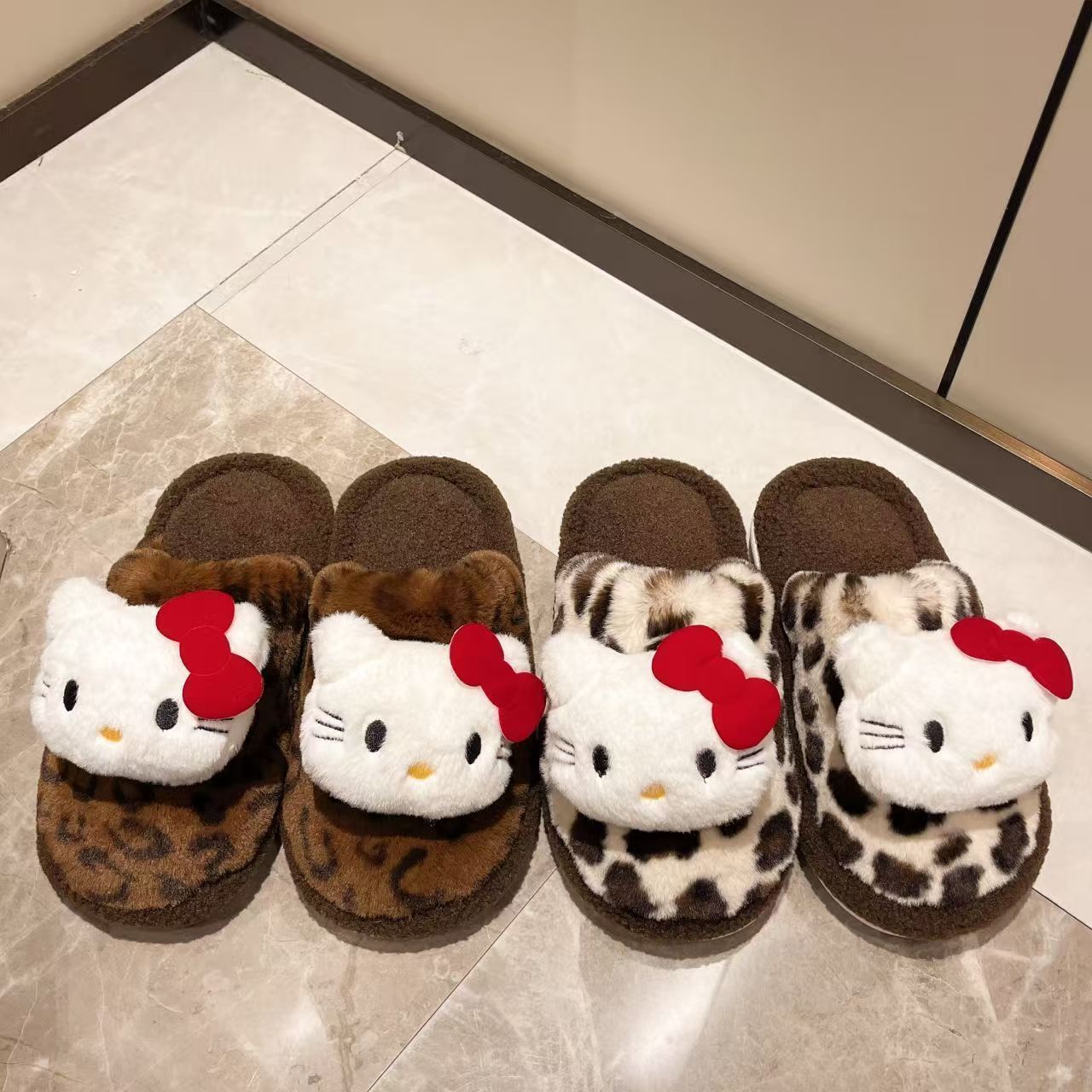 Cartoon Slippers for Home Kt Cat Girl Non-Slip Home Indoor Furry Slippers Lazy Shoes Flats Winter