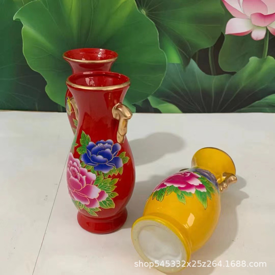 6 Inch Chinese Red Ceramic Vase Ornaments Counter Decorative Buddha Articles Decoration Flower Arranging Apparatus