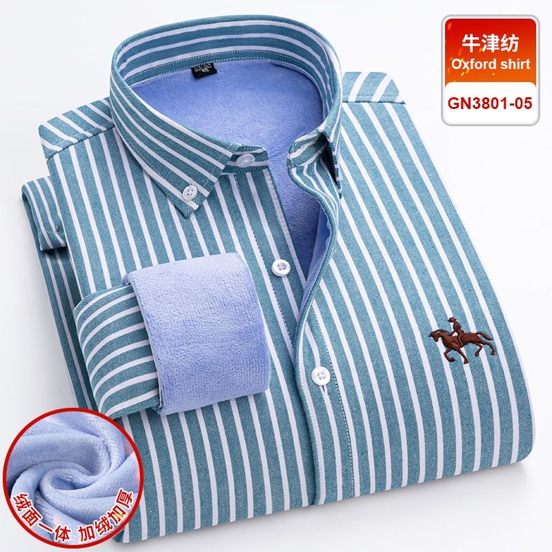 Winter cotton fleece-lined thickened shirt men's winter warm shirt Oxford casual middle-aged young dad wear