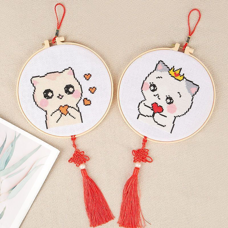 Children's cross stitch new animal cartoon handmade simple thread embroidery small pendant Beginner Novice embroidery material bag