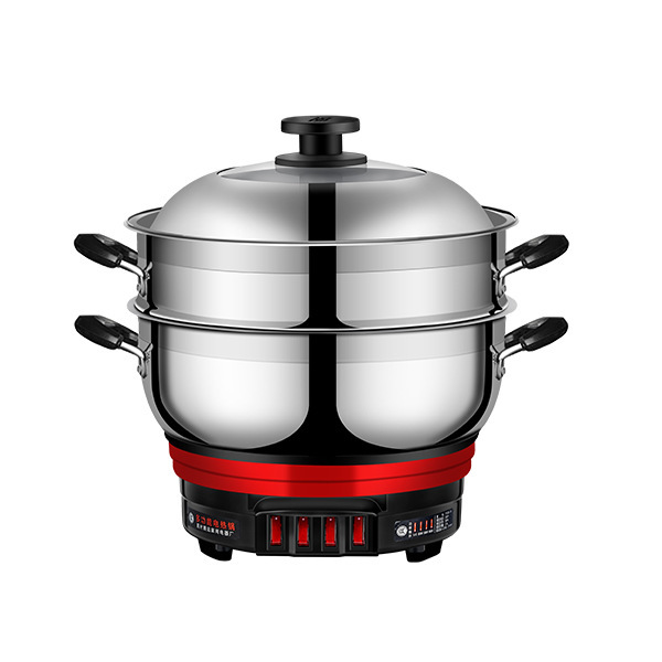 Multifunctional Electric Hot Pot Stainless Steel Electric Wok Household Electric Hot Pot Electric Cooking Pot Steamer Stew Pot Integrated Plug-In Cooking Pot