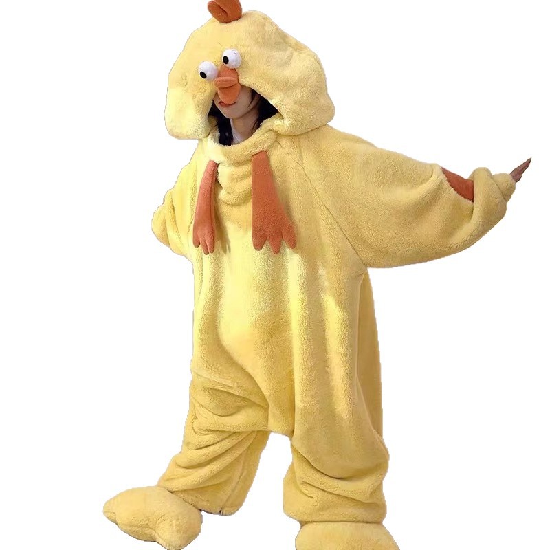 Big White Goose Coral Velvet Pajamas One-Piece Autumn and Winter Women's Dress up Party Funny Duck Couple Pajamas Plus Size Men