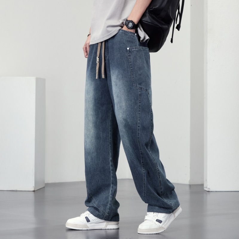 JYF-2575 Jeans Men's 2025 Spring Loose Straight Casual Trousers Teenagers Washed American Style