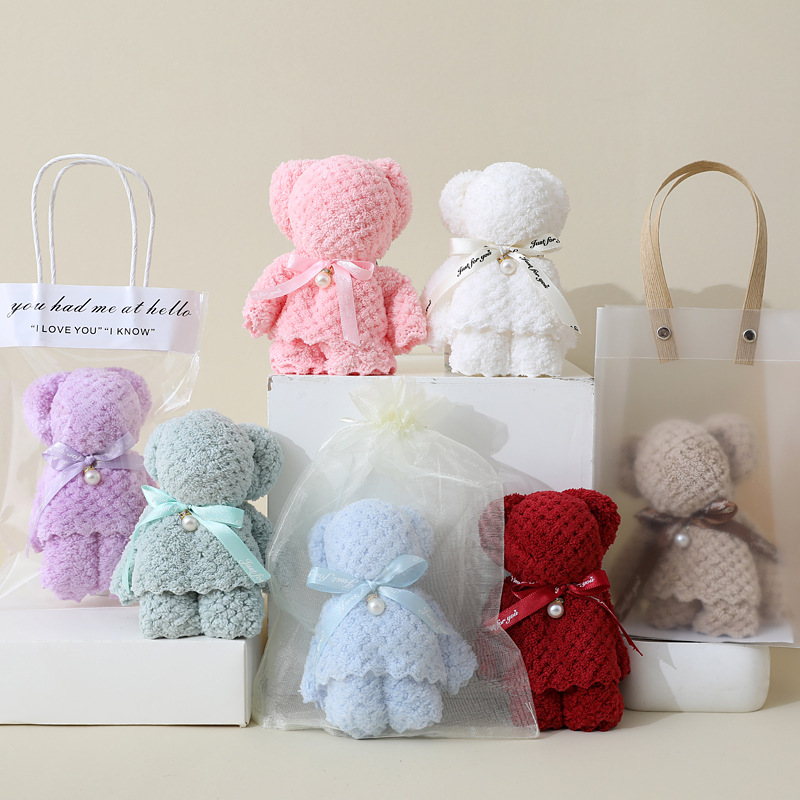 Полотенце для рук с медведем из кораллового флиса, подарок на свадьбу, день рождения, фестиваль, креативное подарочное полотенце