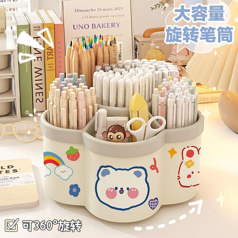 Многофункциональный вращающийся подставка для ручек с большой емкостью, офисный круглый органайзер в стиле Ins, наклонное хранение ручек для студентов, детей и мужчин