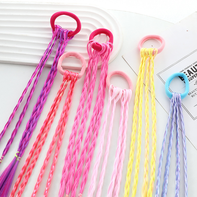 Cross-border Supply Children's Color Wig Braid High Ponytail Girls' Wig Dirty Braid Gradient Wigs Ponytail