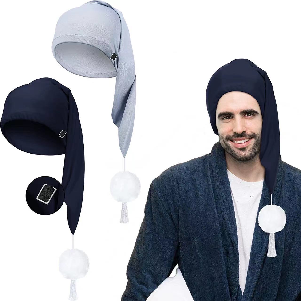 Amazon new men's long hat ladies with white fur ball nightcap adjustable hat circumference can be used for parent-child