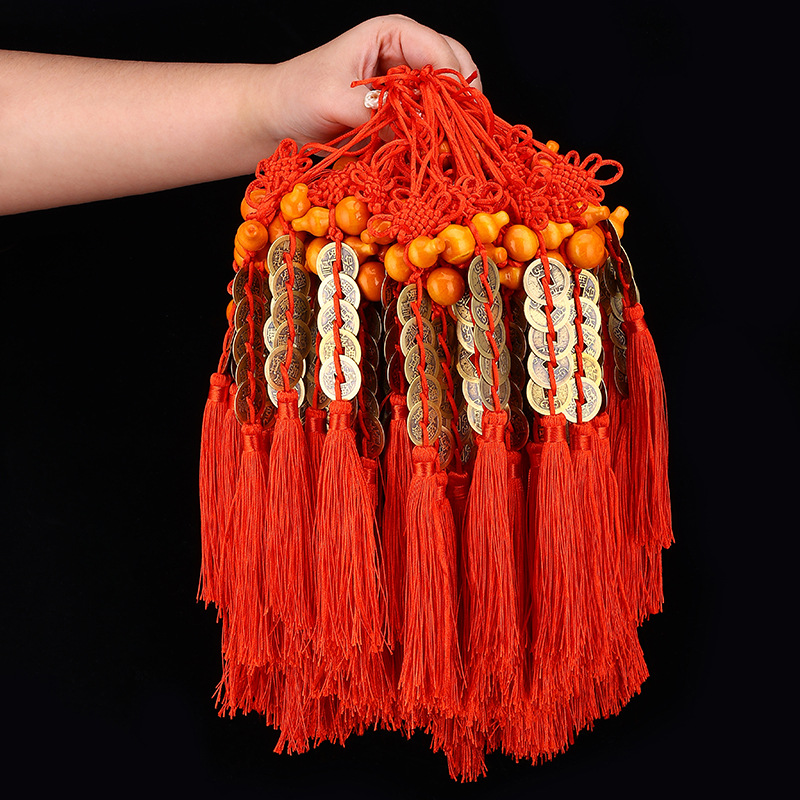 Factory wholesale five emperor money pure copper peach wood gourd pendant Chinese knot copper pendant car pendant travel supplies