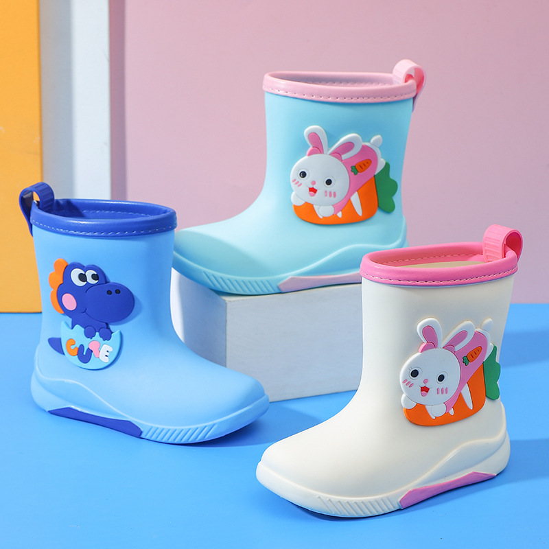 Children's Cartoon Rain Boots with Velvet Removable Rain Boots for Boys and Girls, Primary School Students, Middle and Large Kidsren's Waterproof Rain Boots, Mid-Tube Water Shoes