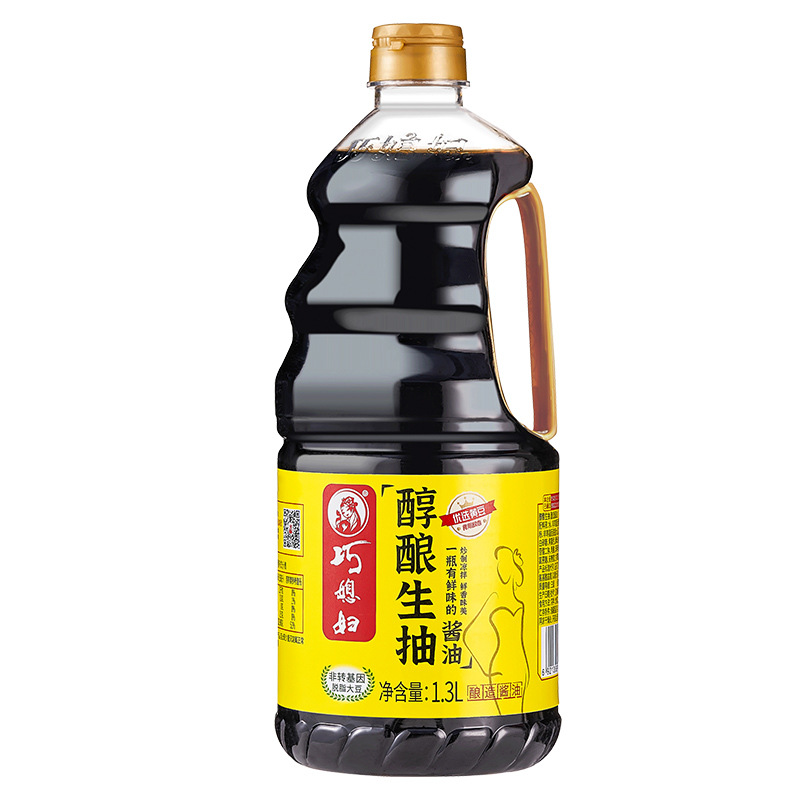 Qiaodaughter-in-law mellow soy sauce factory direct soy sauce big barrel cooking flavor fresh seasoning 1.3L wholesale