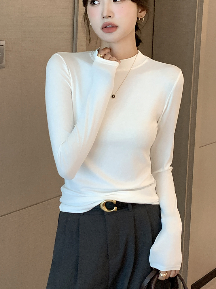 H535 New Women's Long Sleeve T-Shirt Modal Bottoming Shirt Solid Color Autumn Clothes Half Turtle Collar Round Neck Small Stand Collar Top