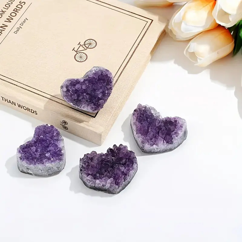 Cross-border natural amethyst love cluster box amethyst heart-shaped color crystal cluster block home decoration degaussing ornaments