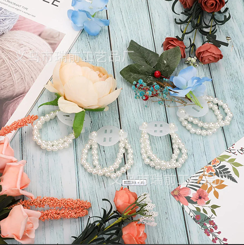 Bride Bridesmaid Pearl Wrist Flower Bracelet Pearl Chain Wrist Reholder Pearl Lace Reholder Wedding Supplies