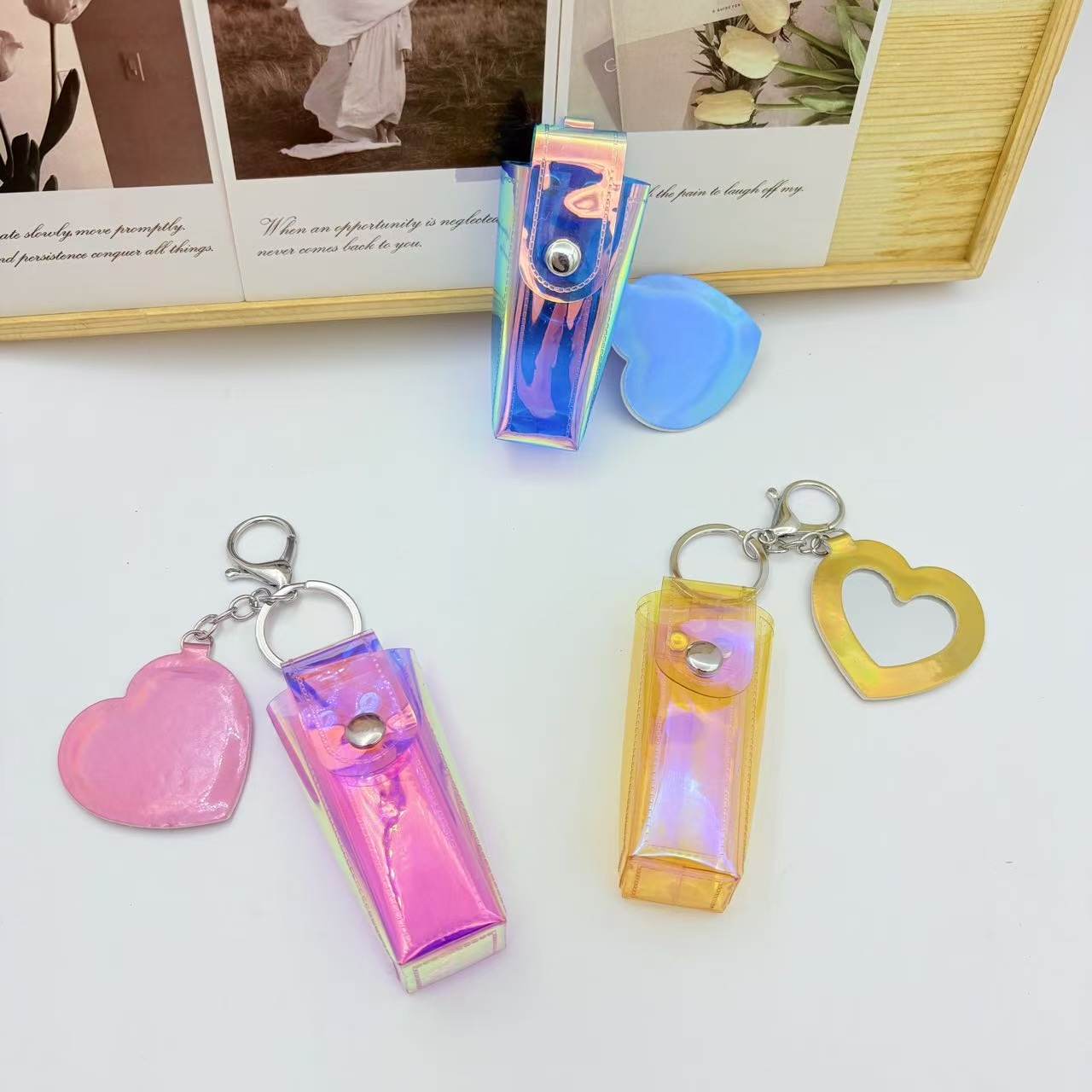 Cute Little Peach Heart Keychain Pvc Leather Heart Lipstick Storage Key Bag Bag Pendant Cross-Border Dropshipping Creative
