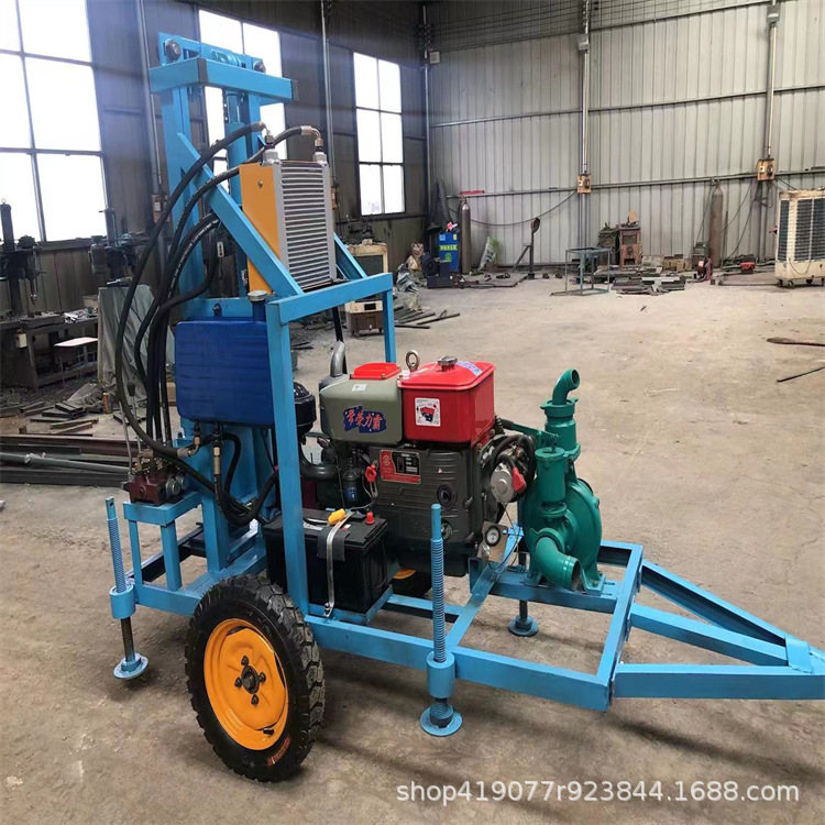 22 horsepower diesel hydraulic well drilling machine small household farmland irrigation water well drilling machine wheeled rock drilling equipment