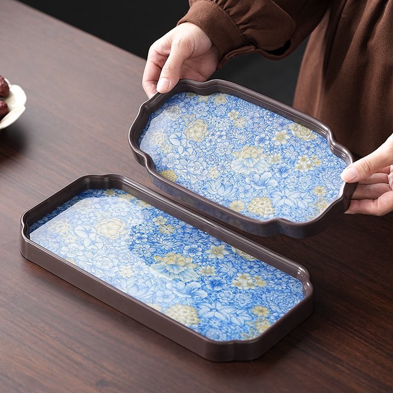 Чайный поднос в китайском стиле синий и белый высокобorosilicate стекло термостойкий и жаропрочный поднос для чая сухой пузырьковый поднос для путешествий на открытом воздухе дом офис