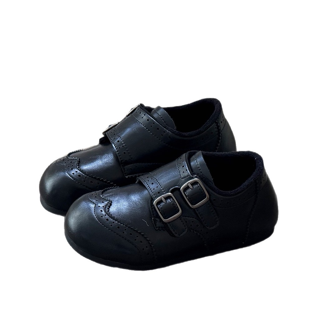 Children's Winter Velvet Small Leather Shoes 2025 Boys British Style Velcro Soft-Soled Loafers Girls Princess Shoes