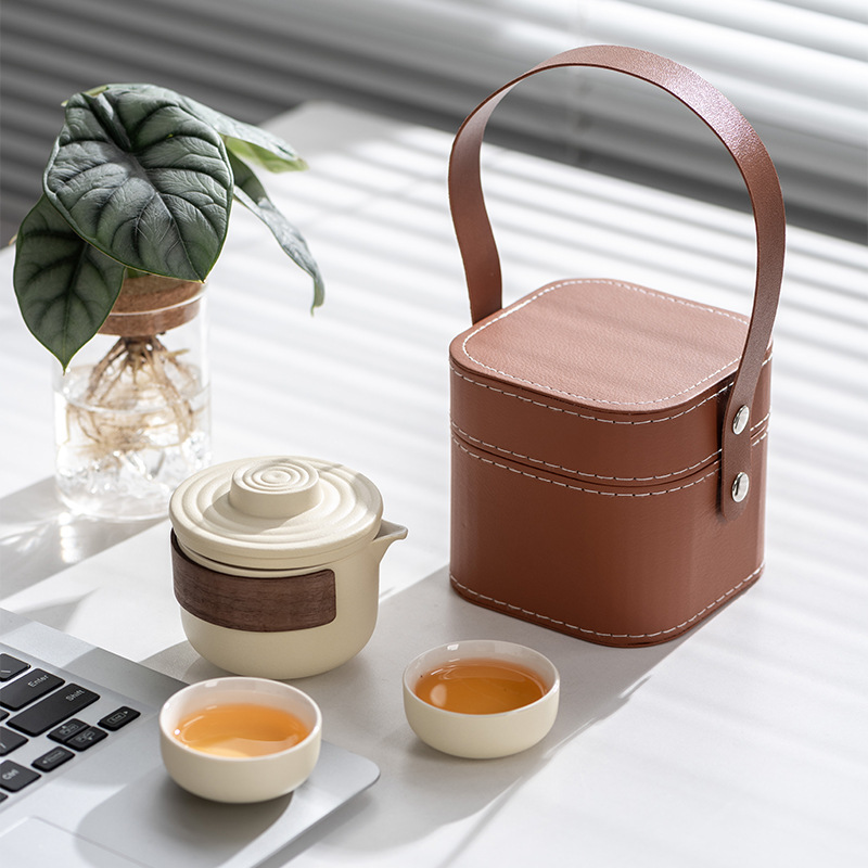 Travel tea set suit ceramic fast cup portable one pot two cups company business gifts holiday gift wholesale