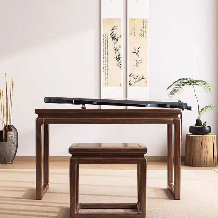 New Chinese-Style Elm Wood Zen Table, Antique-Style Zither Table, Resonance Zither Table, Zither Stool, Solid Wood Zither, Traditional Chinese Calligraphy Desk