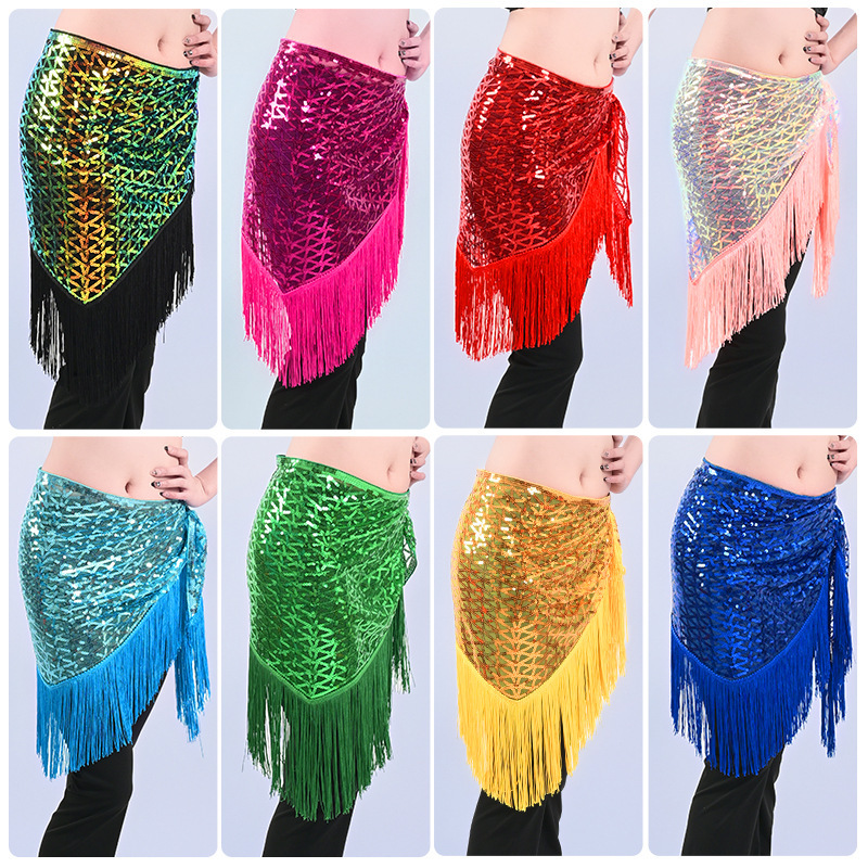 Cross-Border Popular Belly Dance Waist Chain, Indian Dance Sexy Sequin Tassel Hip Scarf, Oriental Dance Triangle Scarf Waist Decoration