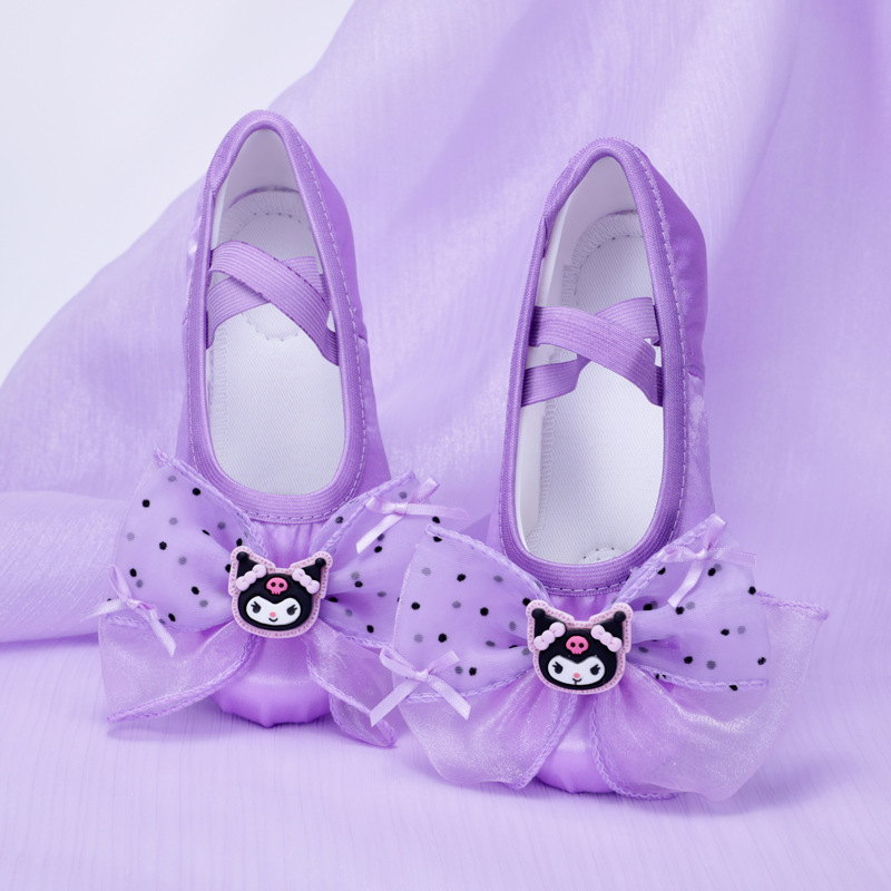 Новые милые детские танцевальные туфли балетные туфли фиолетовые атласные туфли с кошачьими когтями для детского сада 8103