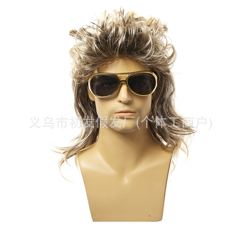 Cross-Border Halloween 80S Punk Heavy Metal Cos Dress up European and American Men Rock Curly Hair Black Fish Wig Disco