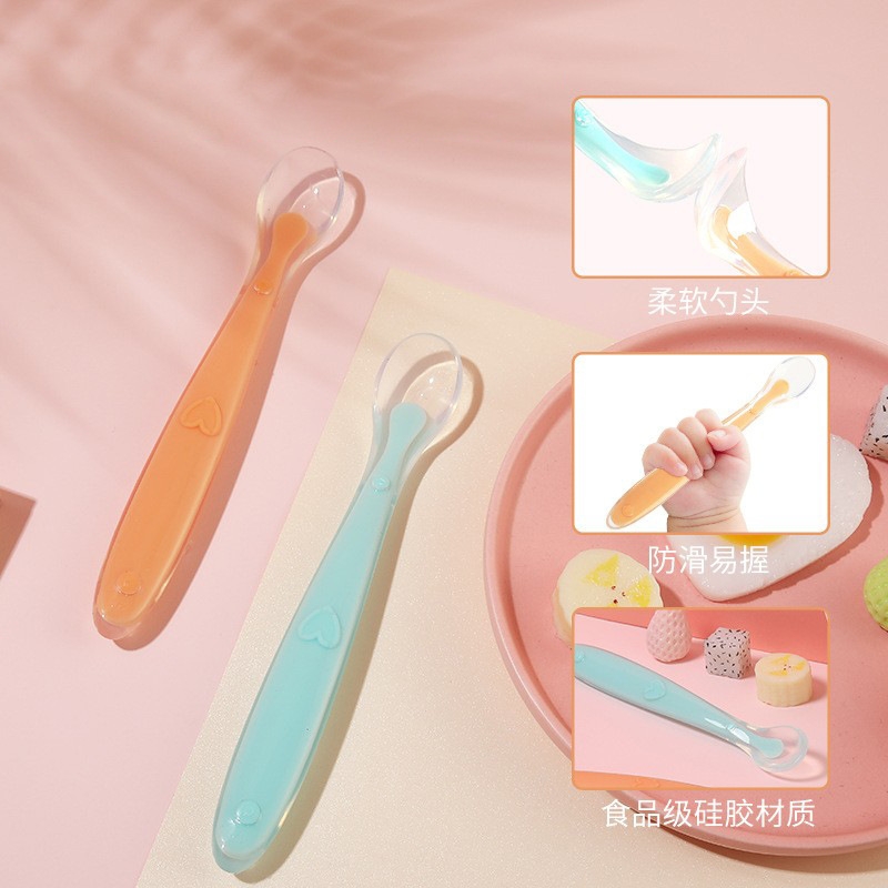 Mother and Baby Products Baby Soft-Head Silicone Food Supplement Spoon Food-Grade Baby Rice Cereal Puree Spoon Children's Feeding Tableware