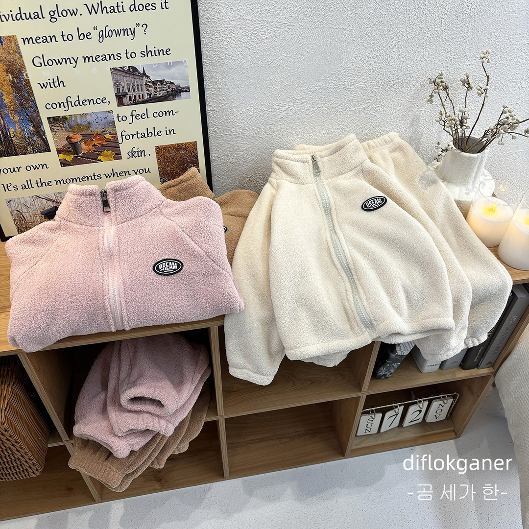 Новый детский двусторонний флисовый костюм осень-зима теплый шершащий свитер комплект из двух предметов для мальчиков и девочек с ветронепроницаемым воротником