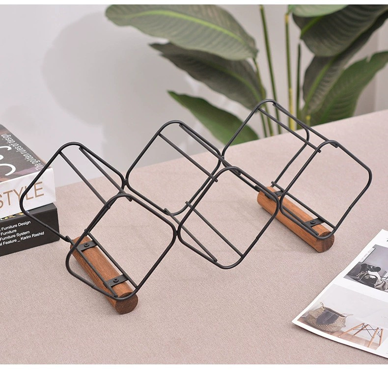 Популярный качественный деревянный винный стеллаж, утолщенный железный винный стеллаж, деревянный трехуровневый винный стеллаж