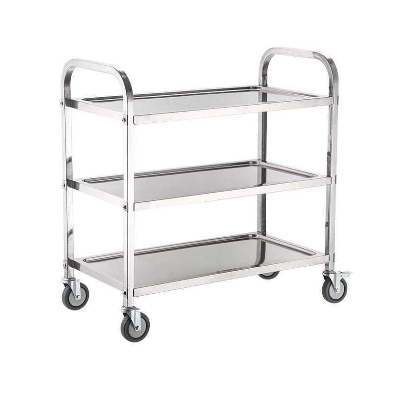 Stainless Steel Dining Cart Three-Layer Serving Cart Restaurant Hotel Commercial Restaurant Bowl Collection Cart Thickened Mobile Tea House Trolley