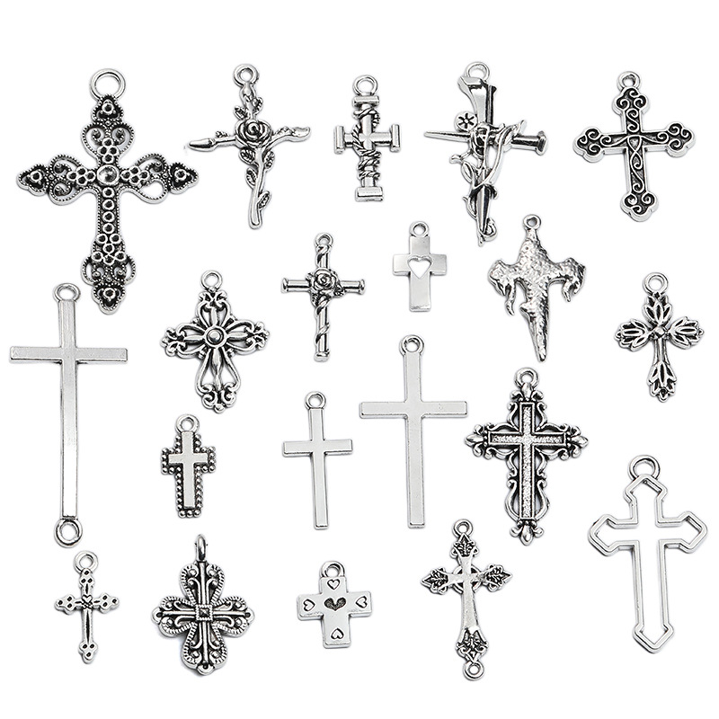 20 DIY vintage zinc alloy jewelry accessories cross pendant earrings necklace pendant cross-border hot sale