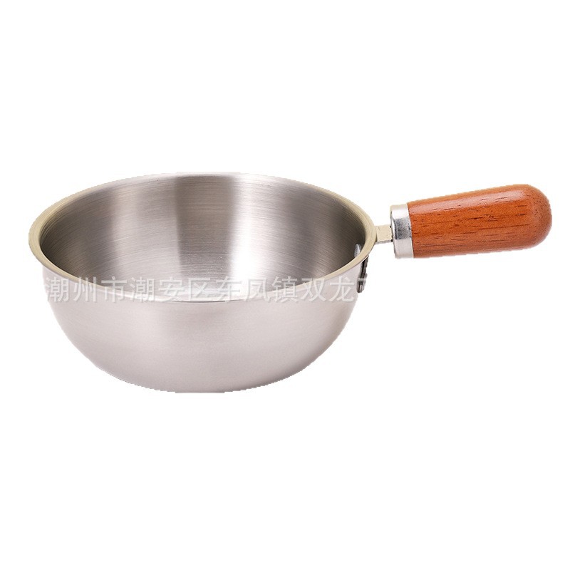 Cross-Border Walnut Handle Stainless Steel Mini Pot Instant Noodle Pot Salad Bowl Baked Rice Pot Food Supplement Pot Milk Pot Japanese Style Single Person