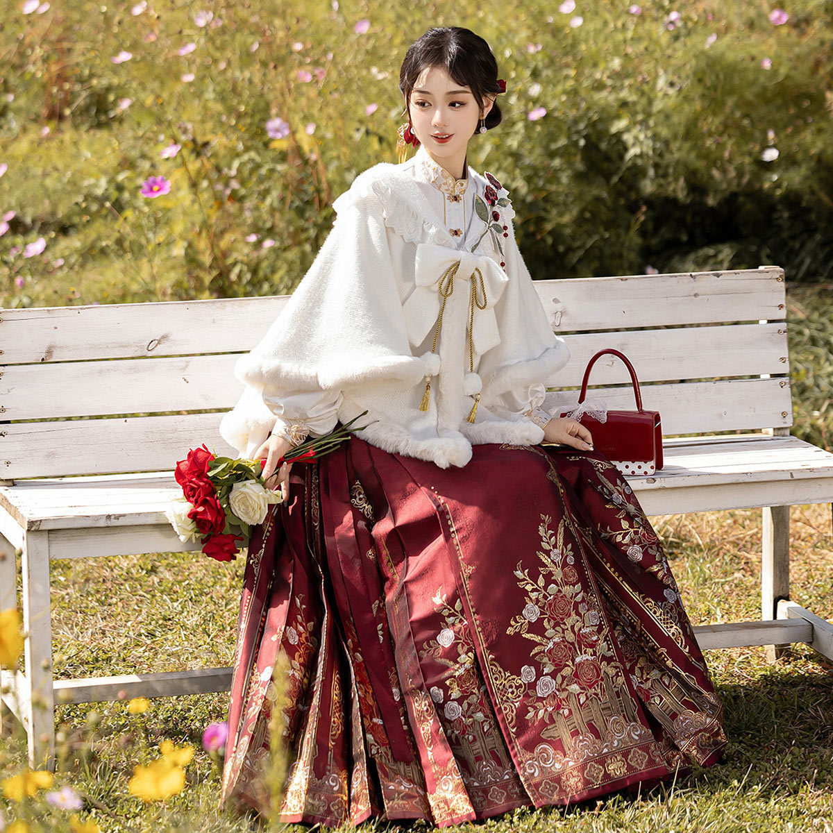 Yi Meng Ge оригинальный снежный роза ханфу женский китайский стиль хан элемент плащ рубашка юбка с лошадиной лицом комплект 9417