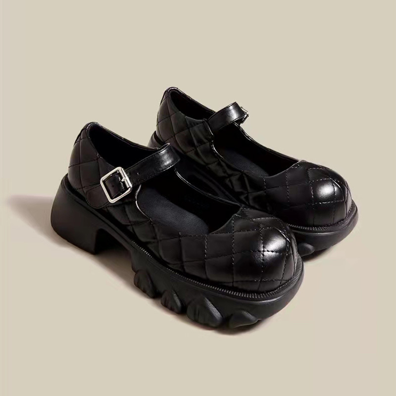 Small Leather Shoes for Women 2025 New Style Quilted British Style Versatile Mary Jane Fashion Thick Sole Stylish Trbottomy Cool Thick Heel Shoes