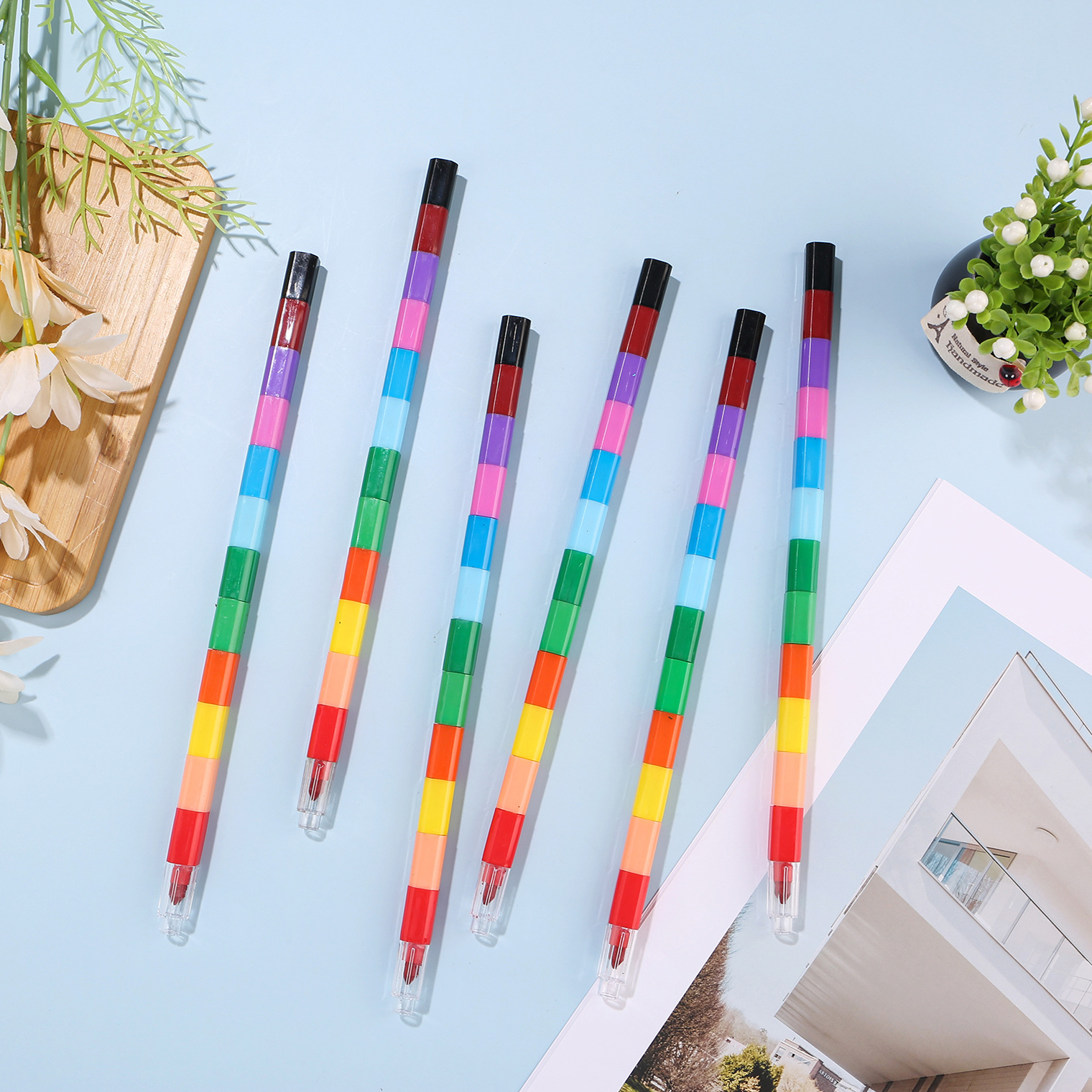 12-Color Multi-Section Splicing Building Block Crayons Student Art Oil Pastel Painting Graffiti Crayons Plastic Colored Crayons