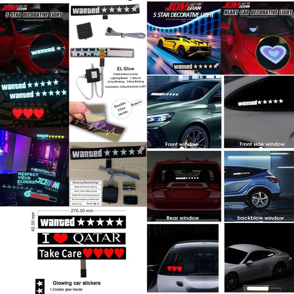 Factory direct led light car stickers wanted star el cold light car stickers car window glowing decoration