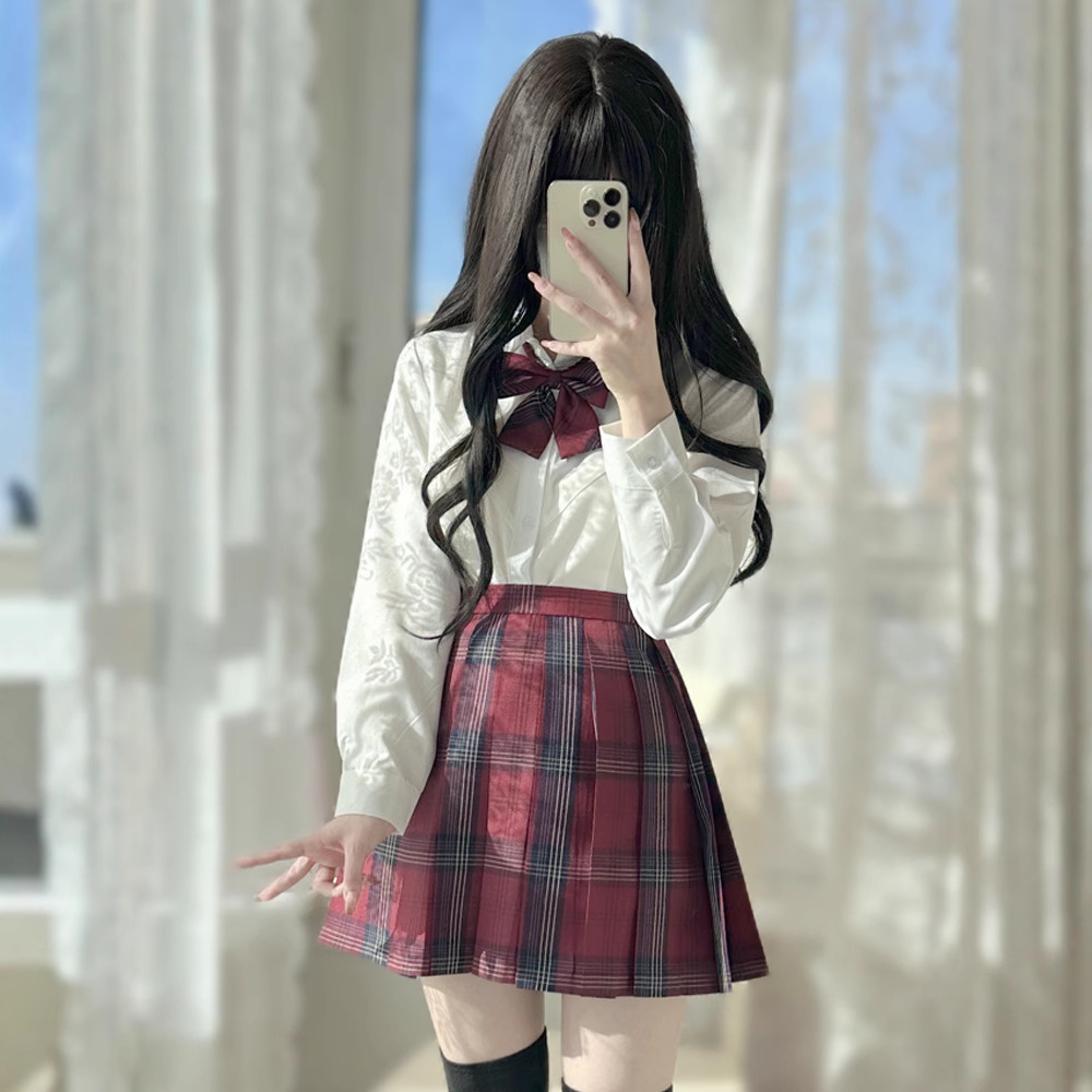 Форма Сакурадзима Юки, облегающая рубашка с V-образным вырезом, стиль прэппи, комплект в клетку, японский свежий и сладкий стиль