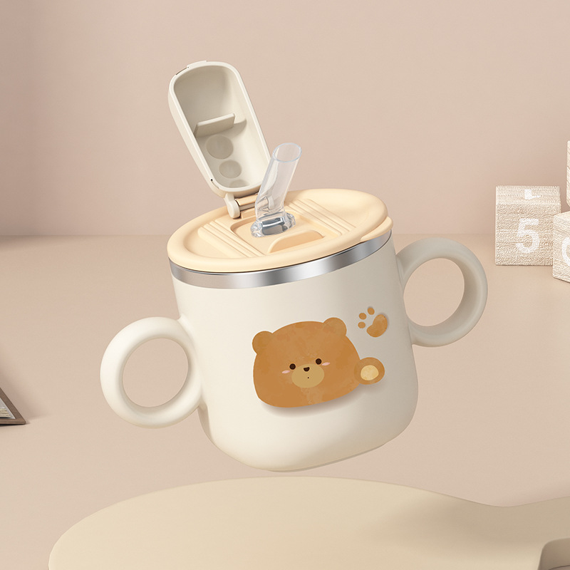 Кружка для детей из нержавеющей стали 316 с делением, антиударная и термостойкая, с соломинкой, обучающая кружка