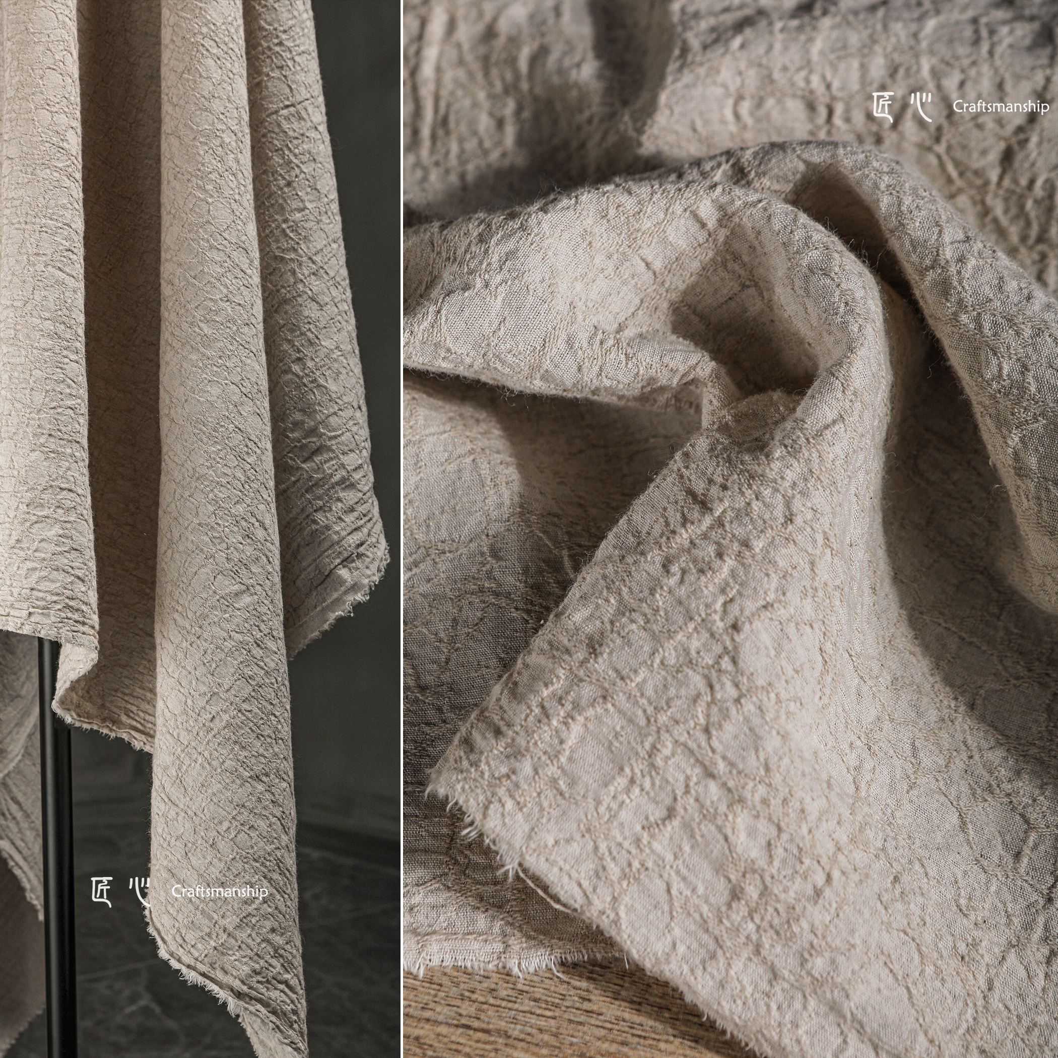 Raw Color Heavy-Duty Washed Cotton and Linen Fabrics, Mugwort Plant Tie-Dye Plant-Dyed Base Fabrics, Clothing Designer Fabrics