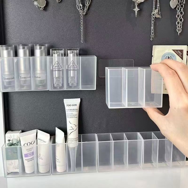 Wall-Mounted Compartment Box Mirror Cabinet Storage Bathroom Wall Eyebrow Clip Scissors Eyebrow Pencil Brush Lipstick Storage Wall Hanging