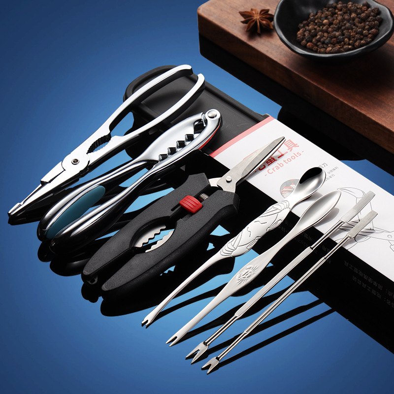 Eight Pieces of Crab Eating Tool Set 304 Stainless Steel Crab Needle Crab Fork Spoon Crab Scissors Crab Claws Clamp Crab Eating Tool