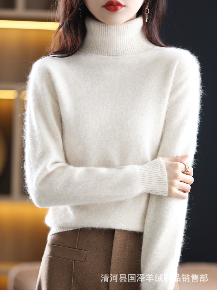 Mink Velvet Knitwear Women's Turtleneck Short Rabbit Velvet Knitwear Slim Pullover Cross-Border Cashmere Knitwear Knitwear for Women