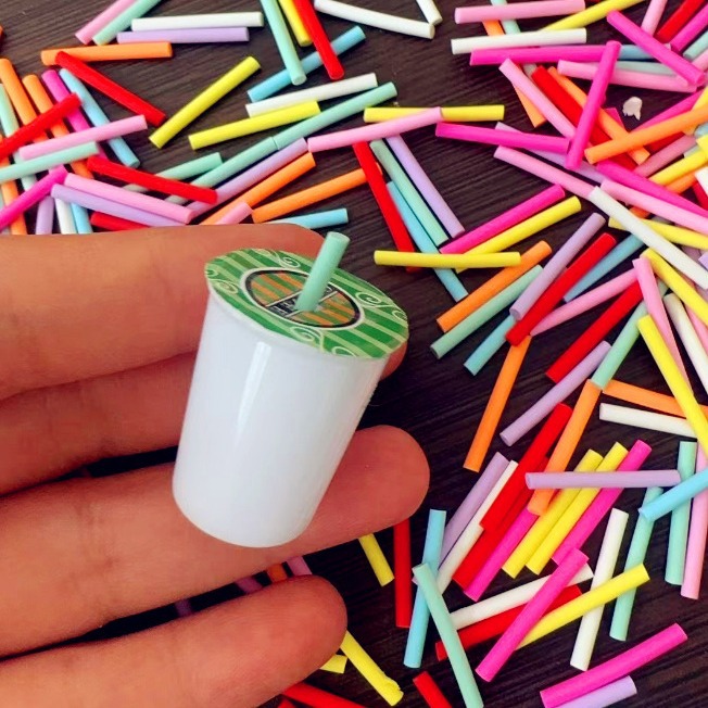 Mini colored straw long candy bar candy bar fruit stick cream gum milk tea cup cake pinch decoration